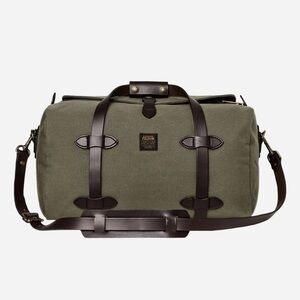 Filson Brown Small Rugged Twill Duffle Bag with Leather-Trim. New with tags.